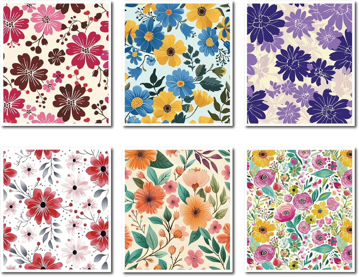 SnelShoppen - 6Pcs Bloemige Afwasdoeken - Kleurige Katoenen Keukenhanddoeken - Herbruikbaar en Wasbaar - Vintage Zweedse Theedoeken voor Schoonmaken e