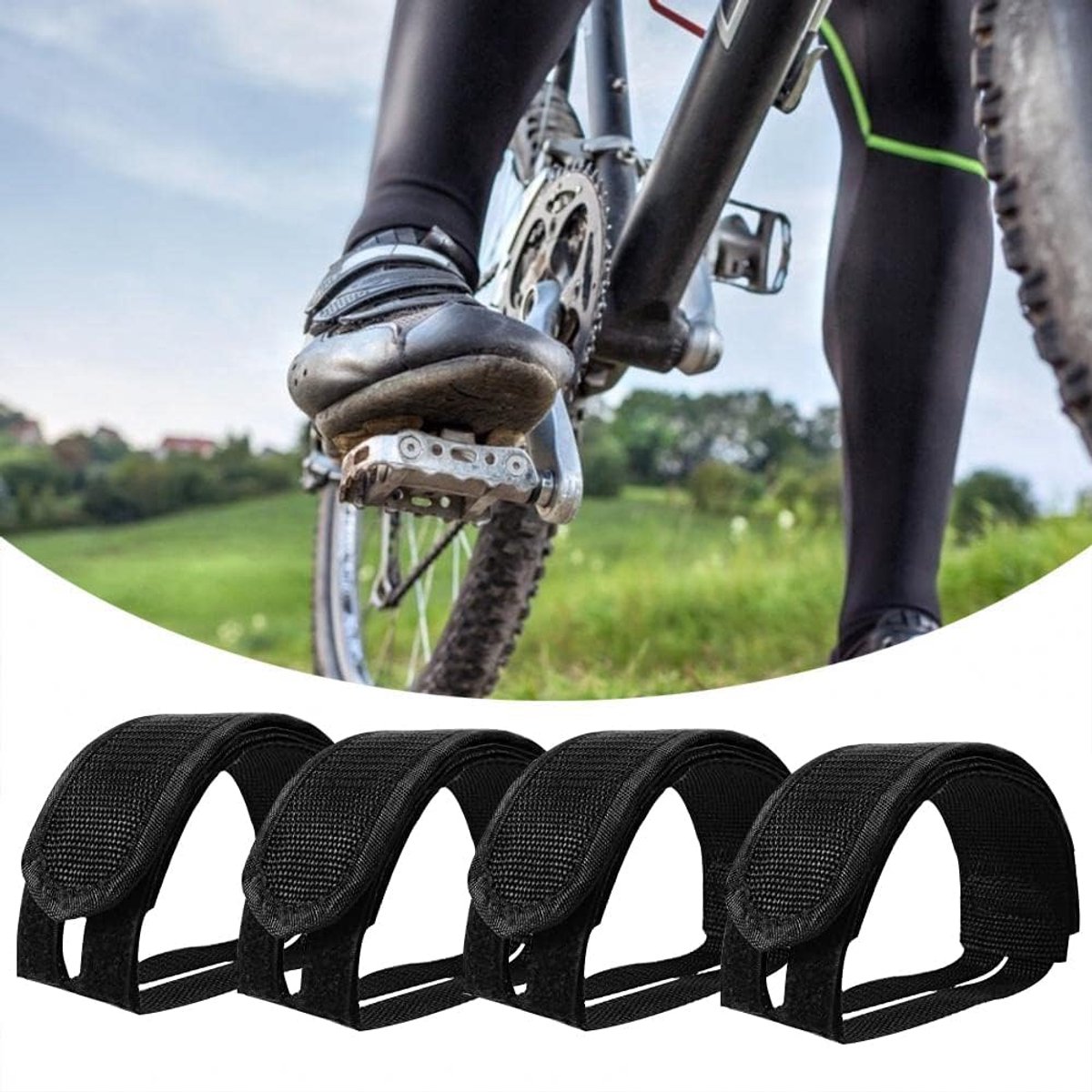 SnelShoppen - 2 Paar Fiets Pedalen Straps voor Fixe Versnelling, Verstelbare Nylon Voetbanden, Zwart, Duurzaam en Stevig, Geschikt voor Alle Schoenmat
