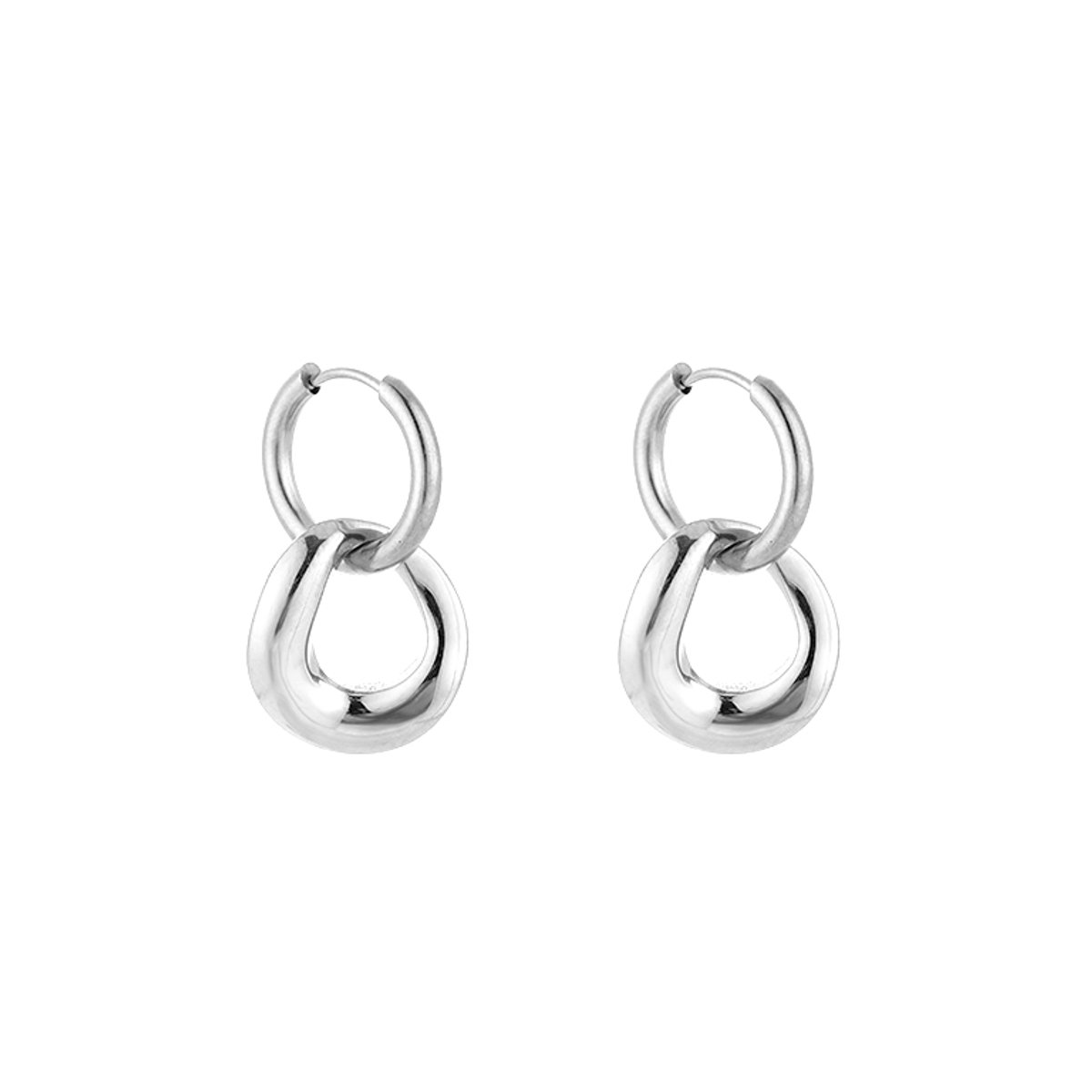 Stainless Steel Cirkel Oorhangers – Minimalistische & Trendy Schakel Oorbellen - RVS - Zilver