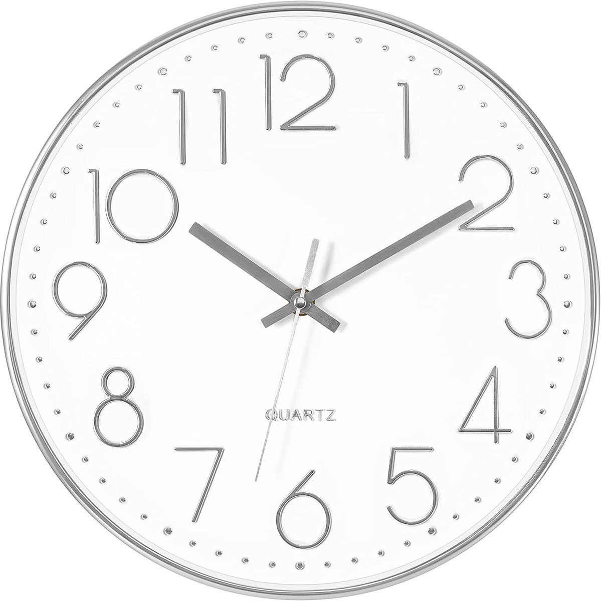 SnelShoppen - Modern 30cm Quartz Wandklok Noiseless met Arabische Cijfers - Zilver - 12 Inch - Ideaal voor Woonkamer, Keuken, Slaapkamer, Kantoor