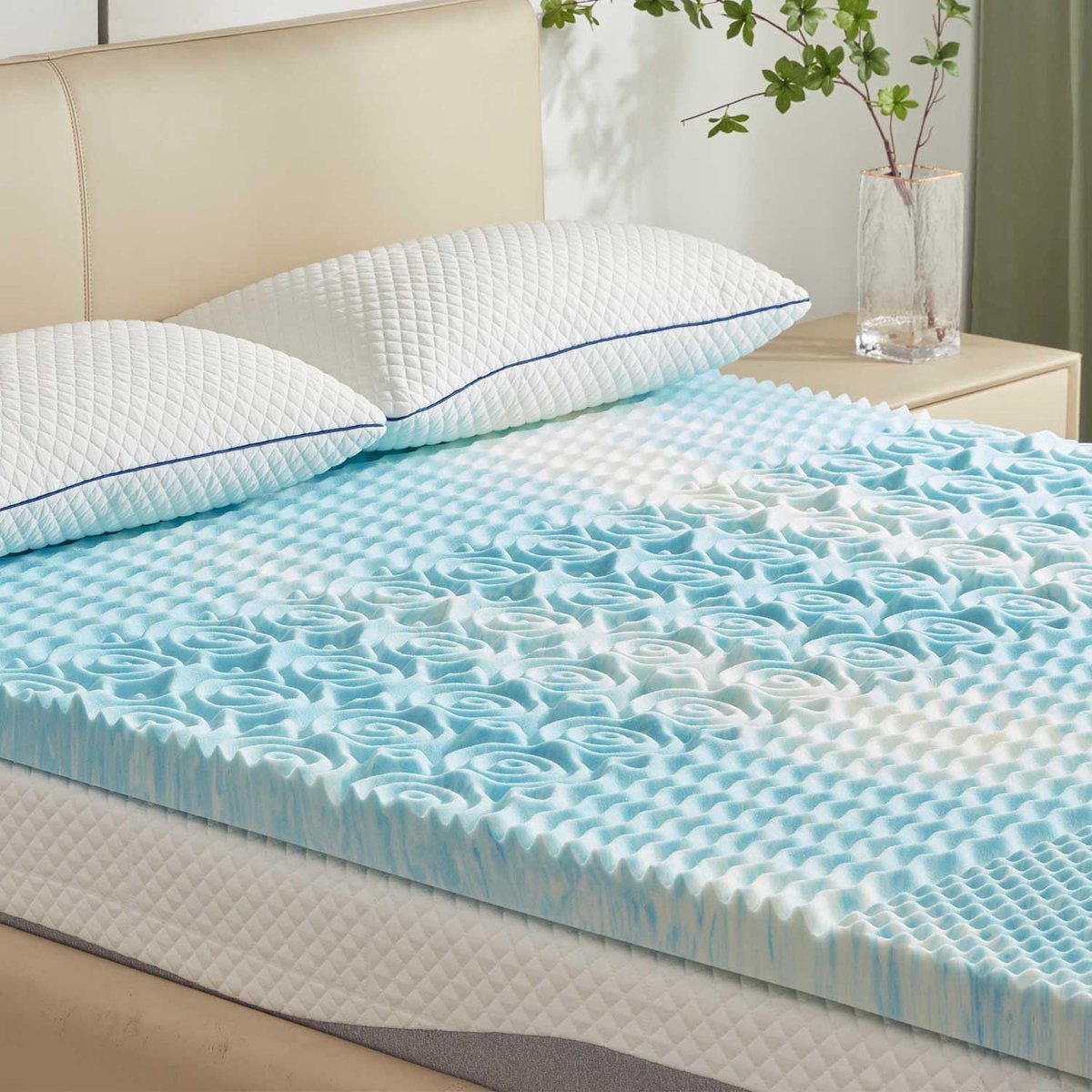 SnelShoppen - 2 Inch Matras Topper 5-Zone Geheugenfoam, Drukverlichting, Soft, CertiPUR-US, Tweepersoons, Ideaal voor Comfortabel Slapen