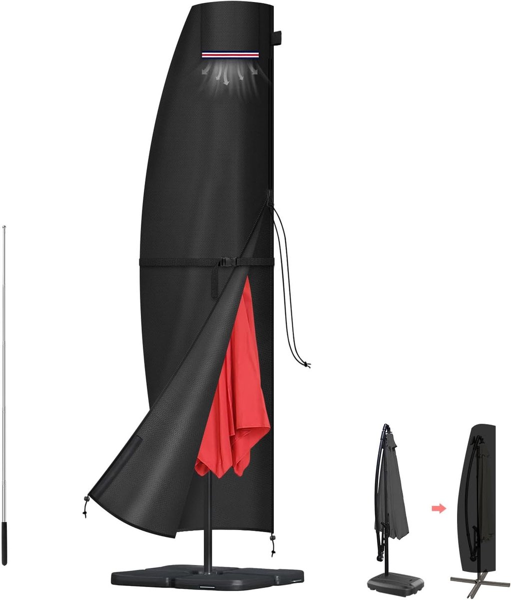 SnelShoppen - Beschermhoes voor Parasol tot Ø 300 cm, 420D Oxford Waterdichte Parasol Cover, UV-Bescherming, Tuin Parasolhoes voor Zwevende Parasol, 2