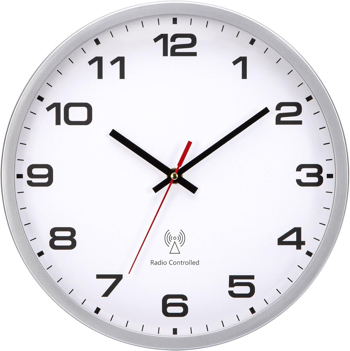 SnelShoppen - Grote Radiogestuurde Wandklok 30 cm Quartz Batterij, Makkelijk Afleesbaar voor Huiskamer, Keuken, Slaapkamer, Kantoor, School (Wit + Zil