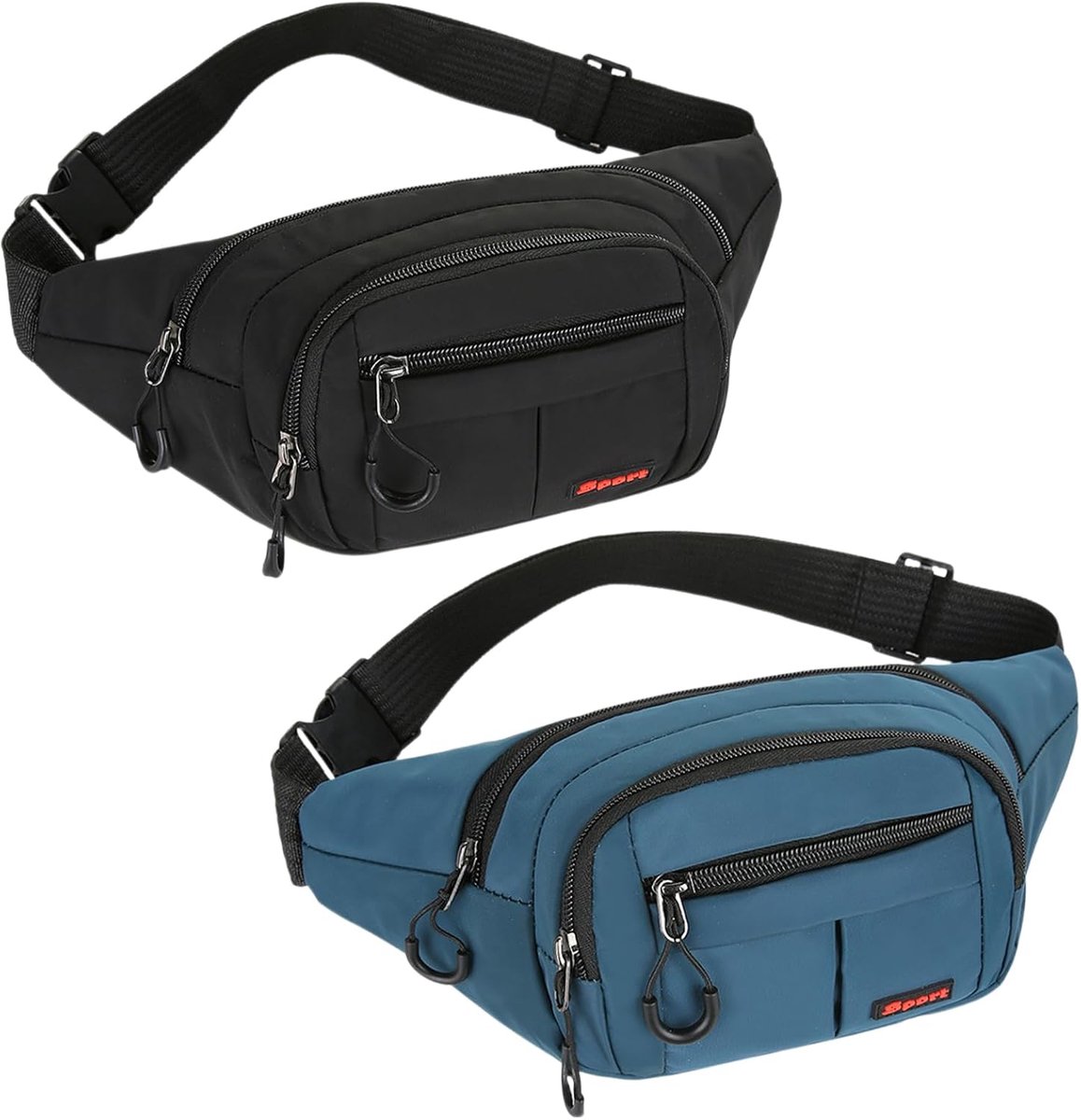 SnelShoppen - 2 Waterproof Sporttassen, Verstelbare Schoudertas voor Mannen en Vrouwen, Duurzame Nylon Heuptas met Rits voor Hardlopen, Hiking, Kamper