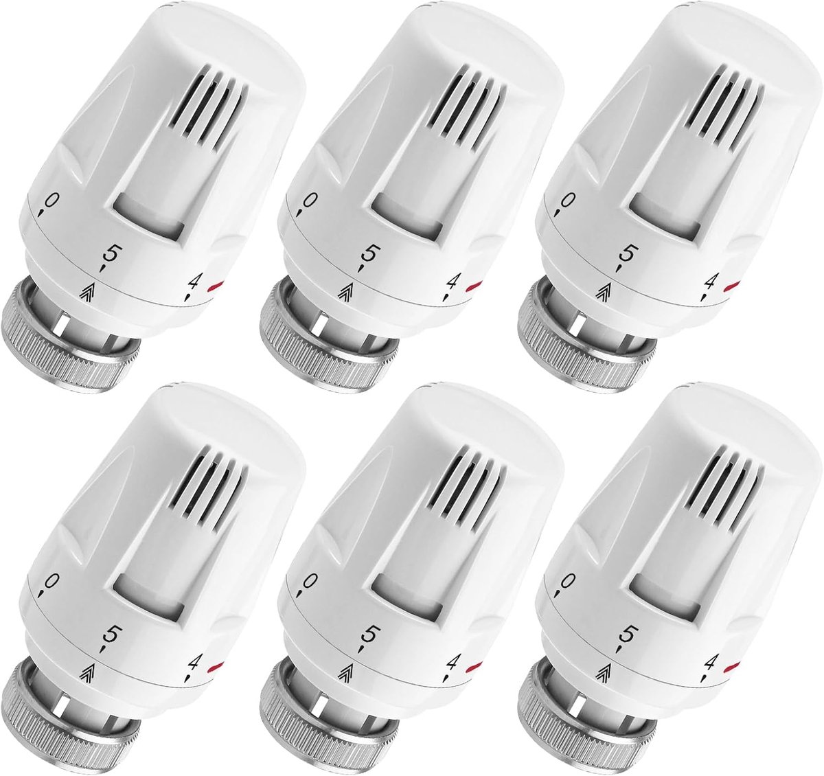 SnelShoppen - Radiator Thermostaat, Verwarmingscontroller, Thermostaatkop met 6 Stuks, M30 x 1.5, Voorkomt Vorst, 5 Temperatuurinstellingen, Vervangen