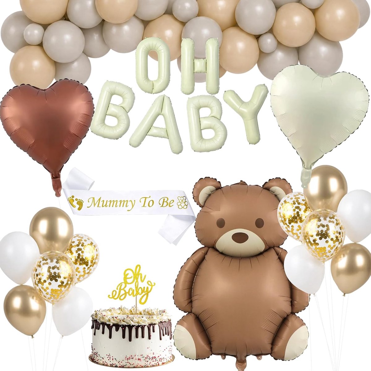 SnelShoppen - 51 Delige Oh Baby Ballonnen Set voor Babyshower - Decoratieve Helium Ballonnen, Hart Ballonnen, Bear Folie Ballon, Geschikt voor Jongens