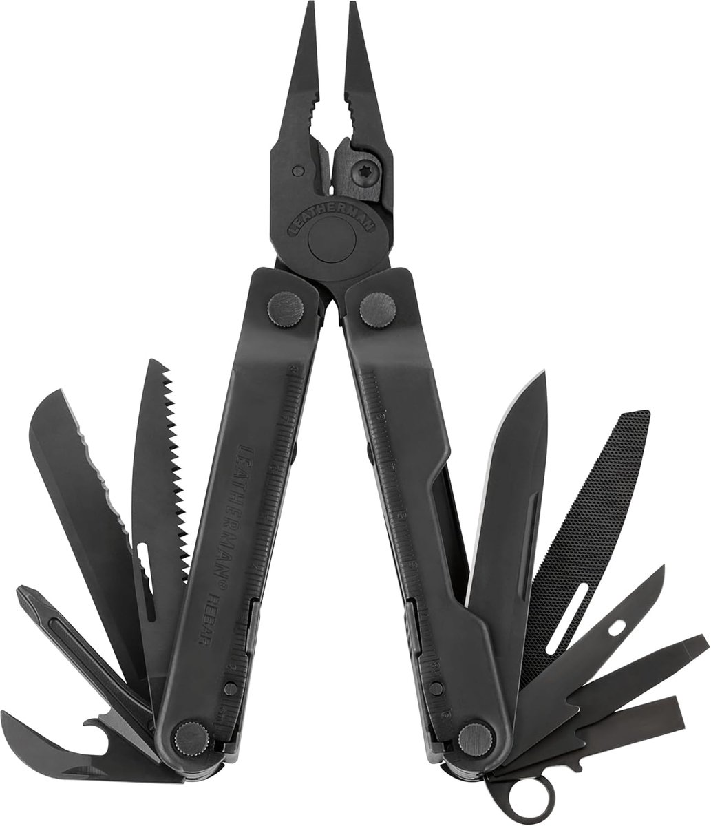 SnelShoppen - Multi-Tool met 17 Gereedschappen - Handige Leatherman Rebar voor Klusjesmannen en Kampeerders - Zwart Roestvrijstaal - Duurzaam en Veelz