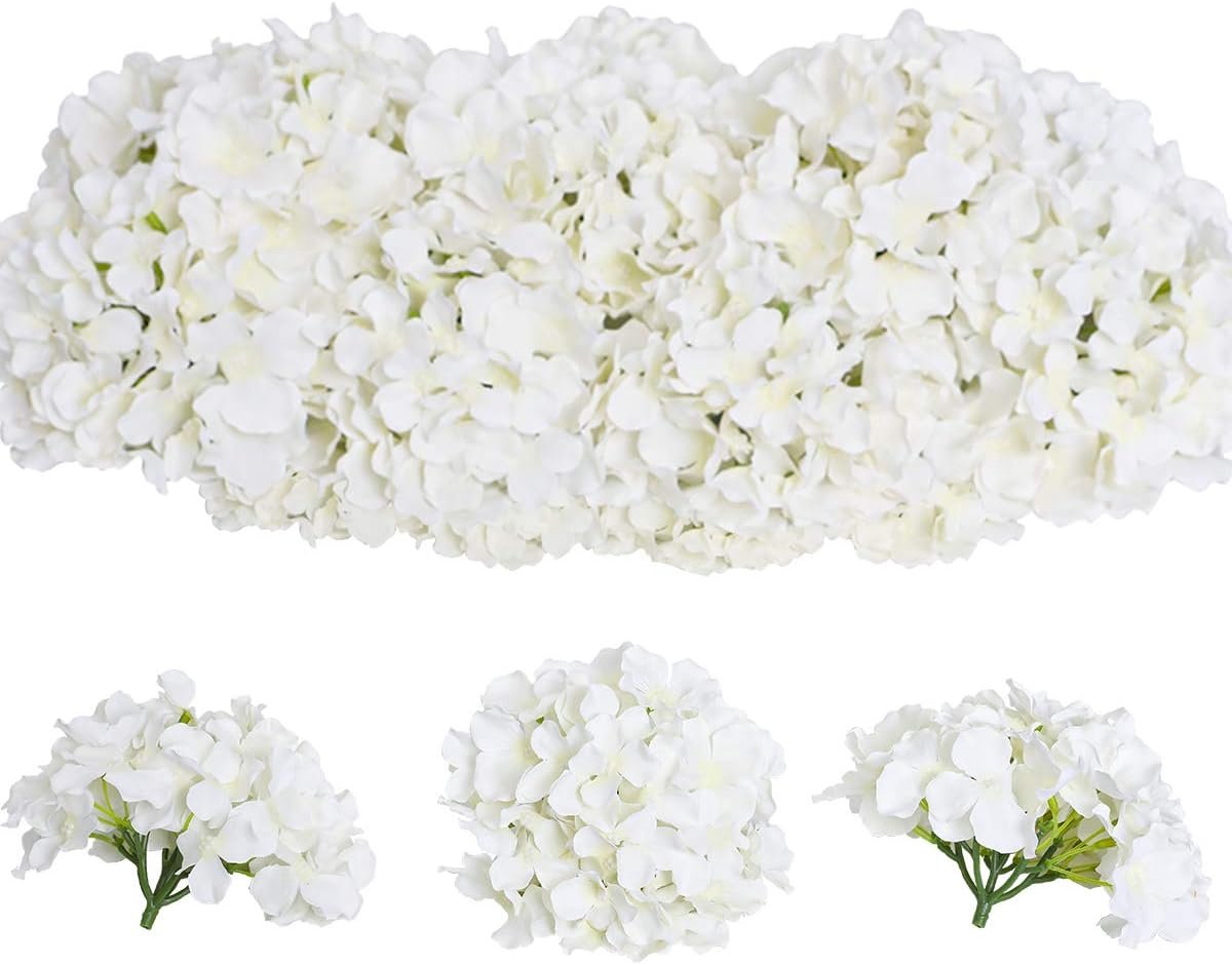 SnelShoppen - 12 Stuks Kunstmatige Hortensia Bloemkoppen met Stelen, Fluffy Grote Witte Bloemen voor DIY Bloemarrangementen, Bruiloft, Feest, Thuis en