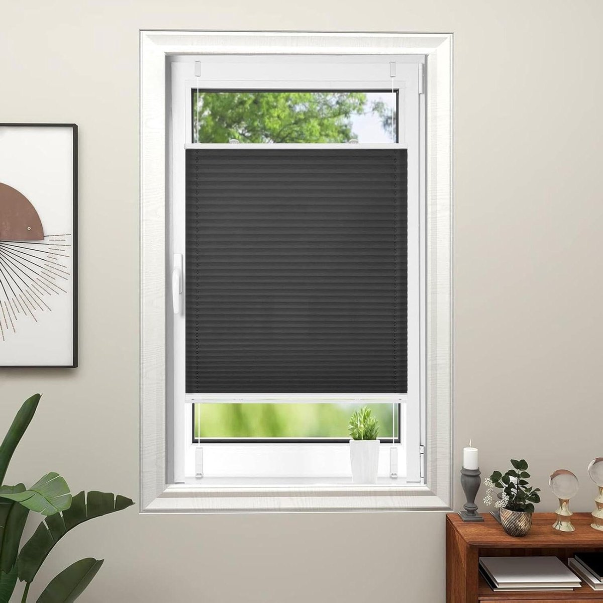 Plisségordijn - Zonwering jaloezie - Inkijk weren - Montage zonder boren - 30 x 90 cm - Zw