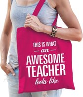 KadotasThis is what an awesome teacher looks like fuchsia roze katoen - Meester / juffendag einde schooljaar cadeau