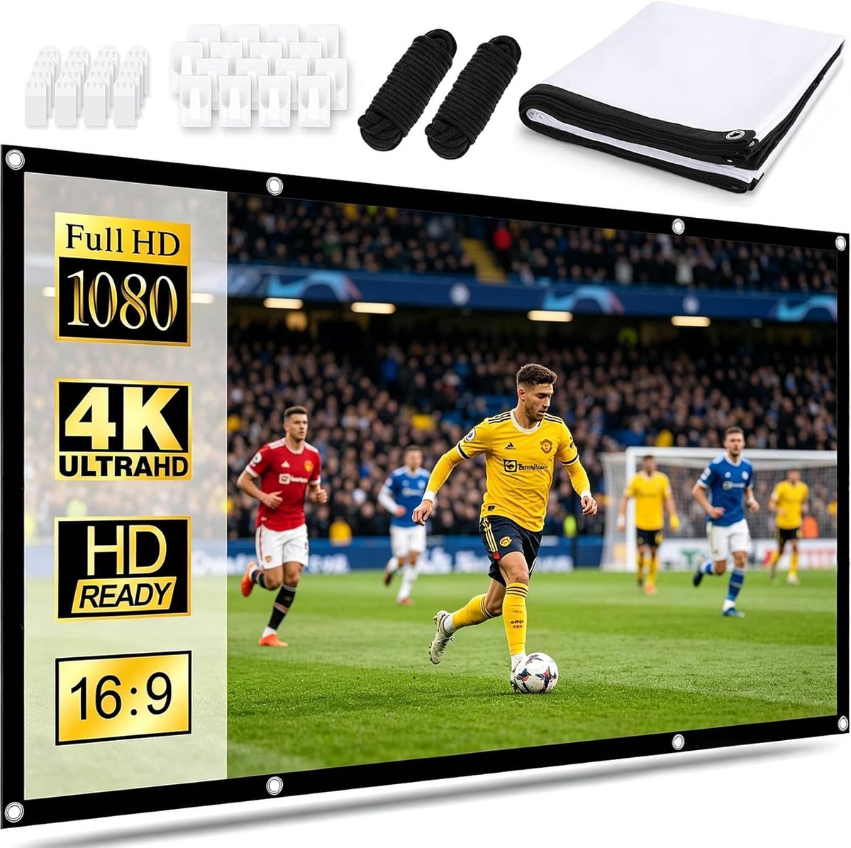 SnelShoppen - Projectiescherm 100 inch, 16:9 HD Vouwbaar en Wasbaar voor Buiten en Binnen, Perfect voor Thuisbioscoop, Kantoor en Kamperen