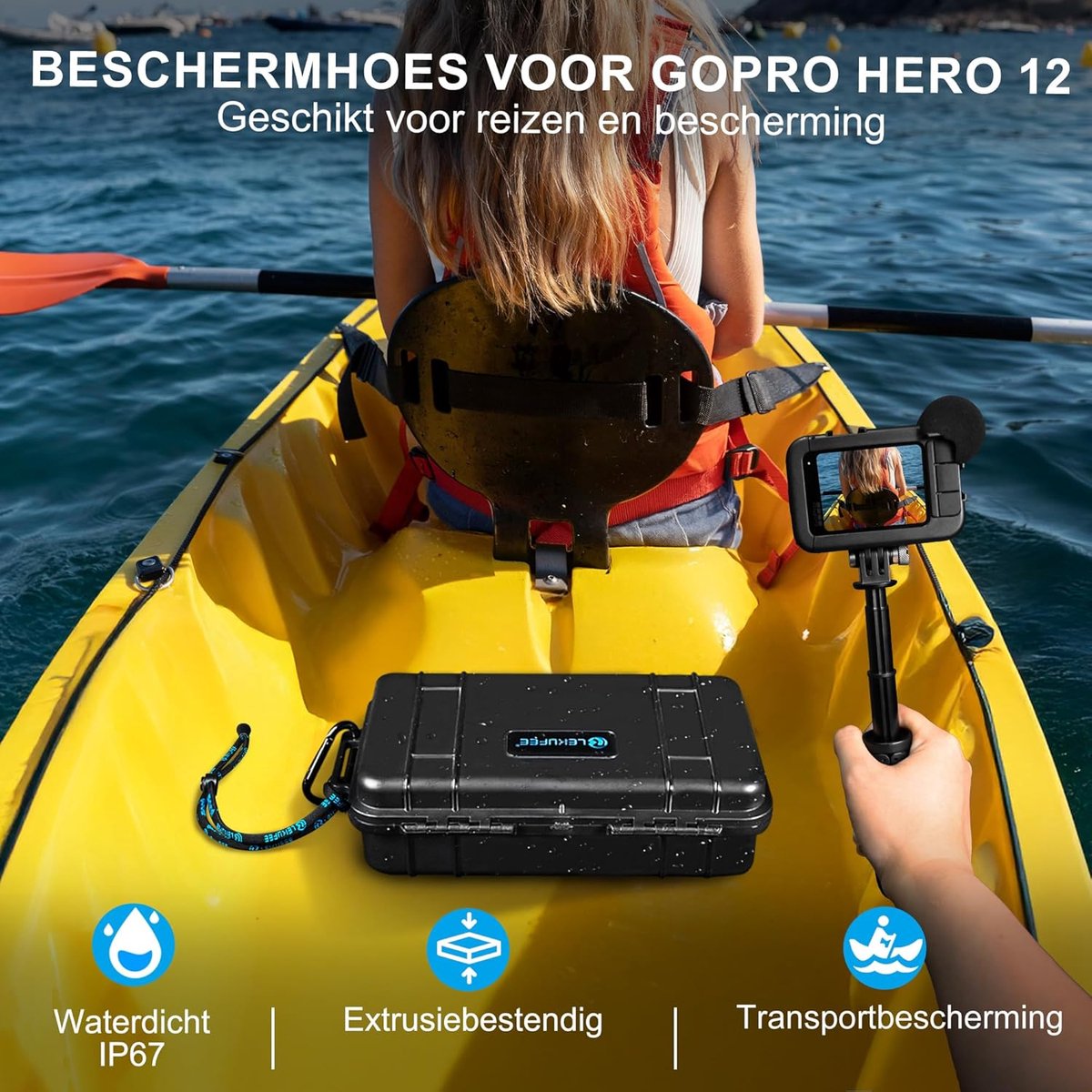 SnelShoppen - Waterdichte Harde Reiskoffer voor GoPro Hero 13/12/11/10/9, Hero 4K en Accessoires - Stevige Bescherming voor Avontuurlijke Reis - Ideaa thumbnail 5