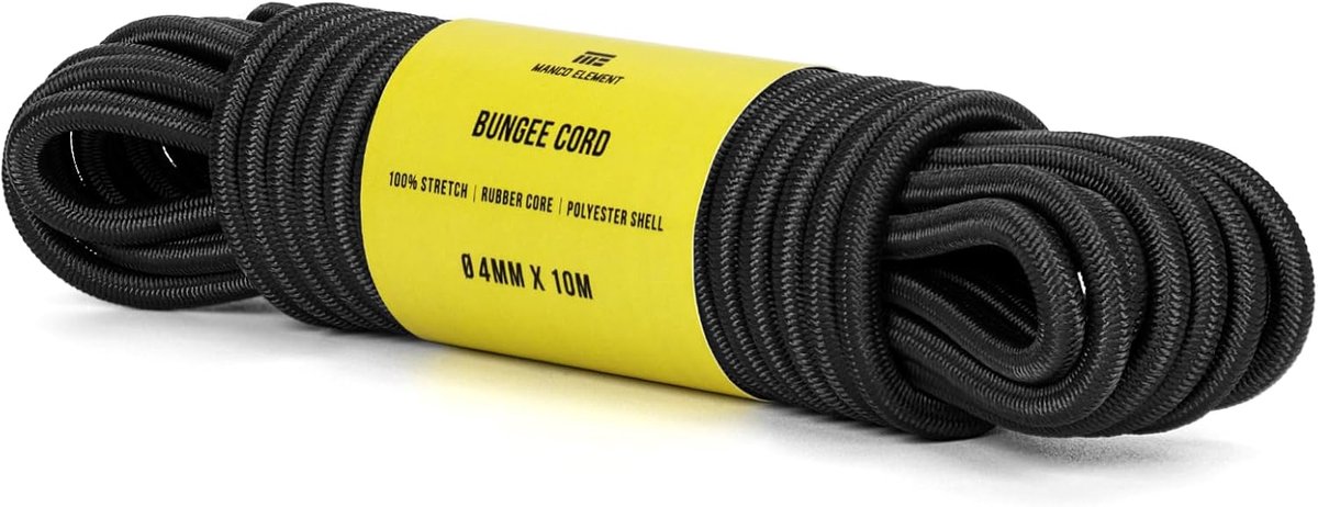 SnelShoppen - Rubber Rope 4mm x 10m Bungee Cord Expander Rope Elastisch Touw - Zwart, Hoogwaardig Natuurrubber, Perfect voor Camping, Tuin, Kar, en Ve