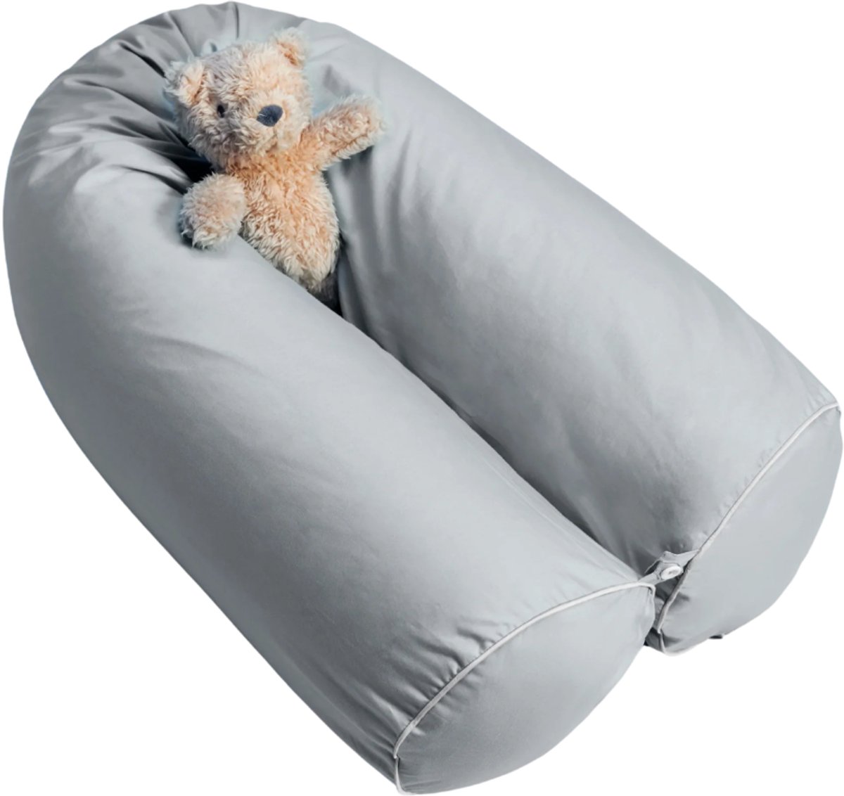Cloudpillo Nest Kussensloop - 150 x 24 cm - Stone Grey - 100% Katoen Satijn 300 TC - Ademend - Antibacterieel - Hypoallergeen - YKK-rits - Machinewasbaar - OEKO-TEX