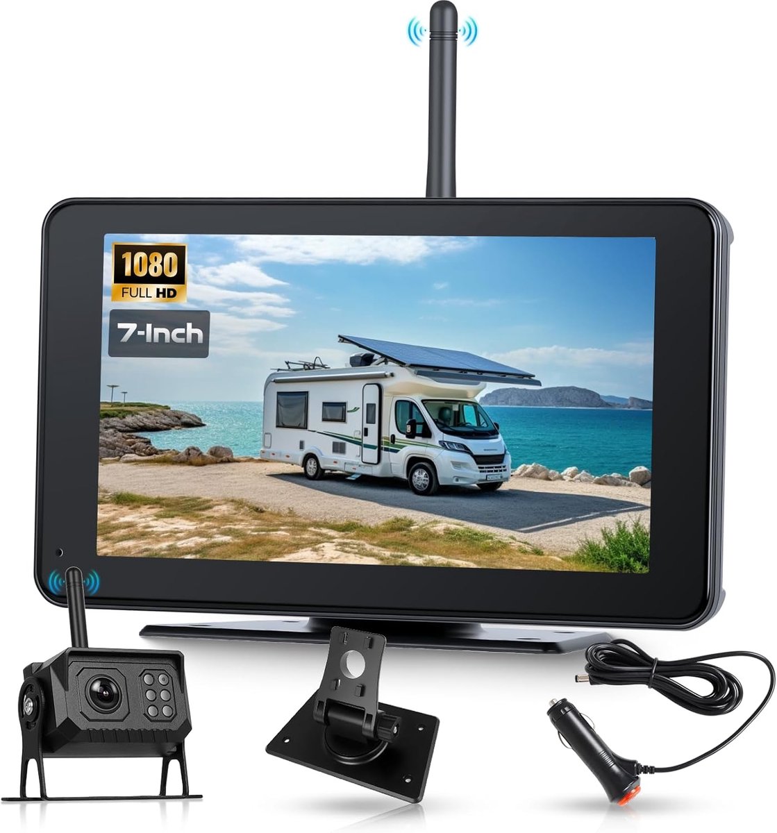 SnelShoppen - Draadloze IPS HD 7 Inch Achteruitkijkcamera met DVR, IP68 Waterdicht, Nachtzicht, Breedbeeld voor Motorhomes, Trucks, SUV's, Blind Spot