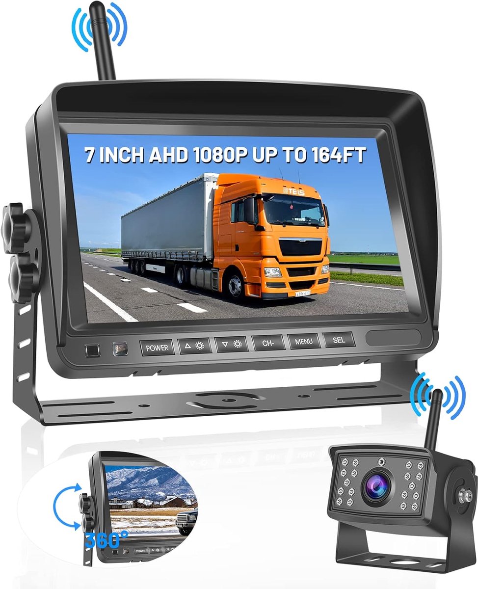 SnelShoppen - AHD Draadloze Digitale Achteruitrijcamera met 7 Inch IPS Scherm, Waterproof Nachtcamera voor Auto, Vrachtwagen, Camper, Trailer (12-36V)