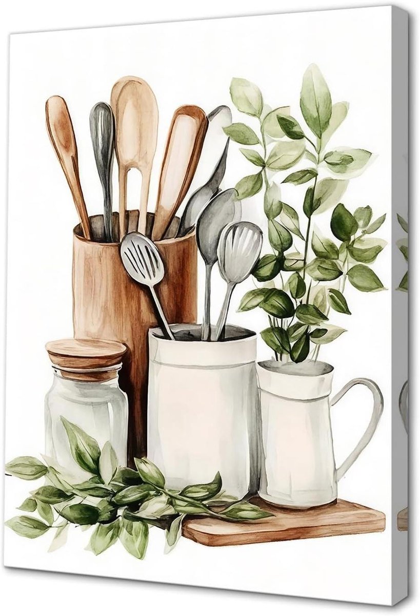 Wanddecoratie Poster - Canvas Print - Keuken Aankleden - Houten Lijst - 30x40 cm - Multicolor