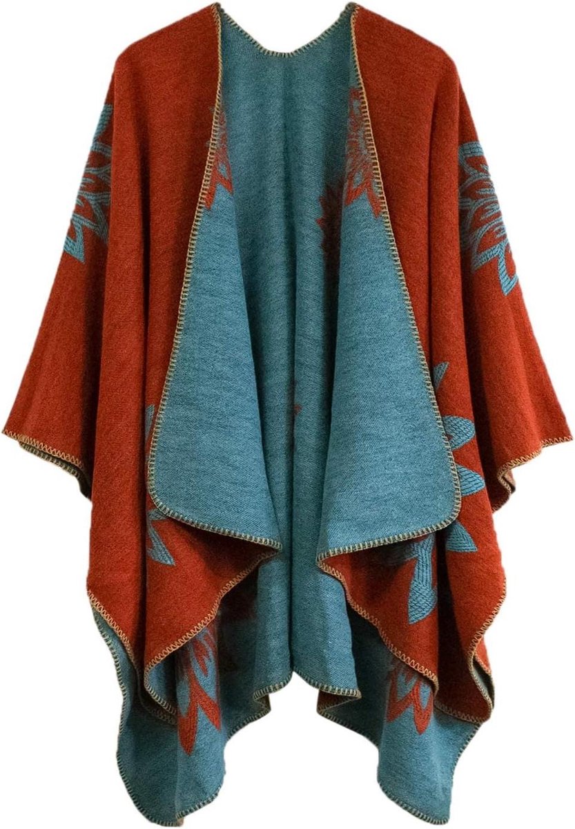Gebreide Sjaal - Dames Poncho - Warmte en Stijl - Bloemenprint Design - Eén Maat - Multicolor