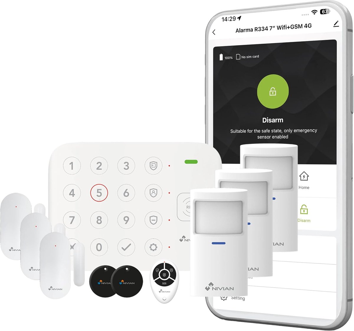 SnelShoppen - Draadloos Alarm Systeem voor Thuis – Compleet Set met Bewegingssensor, Deursensor, Afstandsbediening en RFID Kaarten – Slimme Wi-Fi Alar