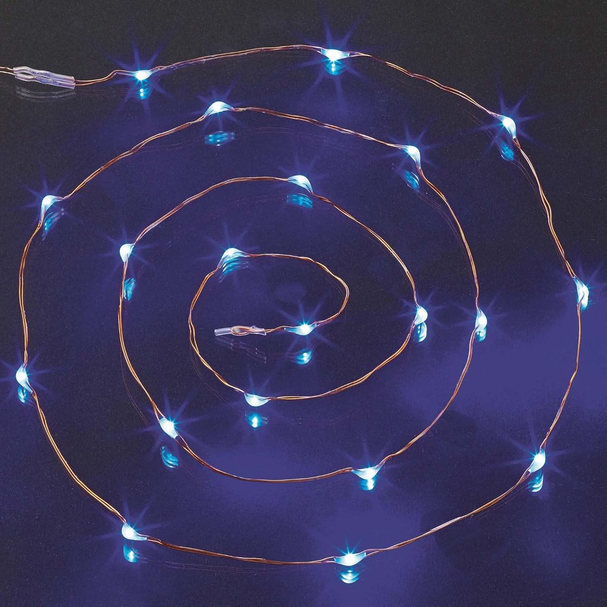 SnelShoppen - Set van 2 LED Copper Wire Fairy Lights met 20 Blauw LED's, 95 cm Verlichte Lengte, Decoratieve Dauw Druppels, Batterij Operated voor Bin