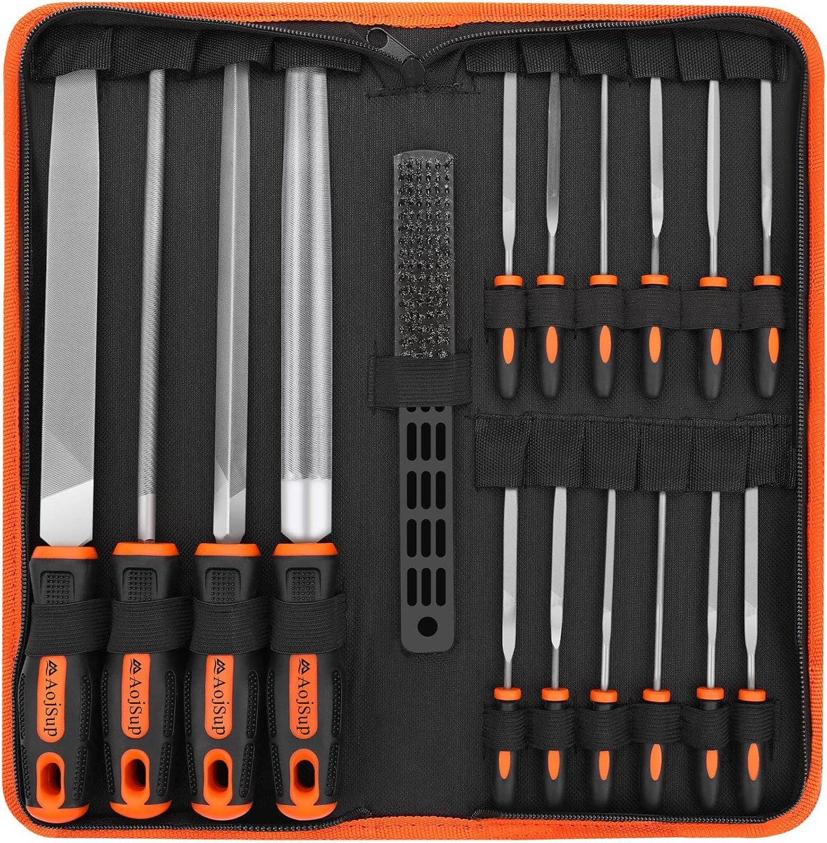 SnelShoppen - 18-delige vijlen set, professionele metalen en houten vijlen met opbergtas, inclusief platte vijlen, halve cirkel vijlen, ronde vijlen,