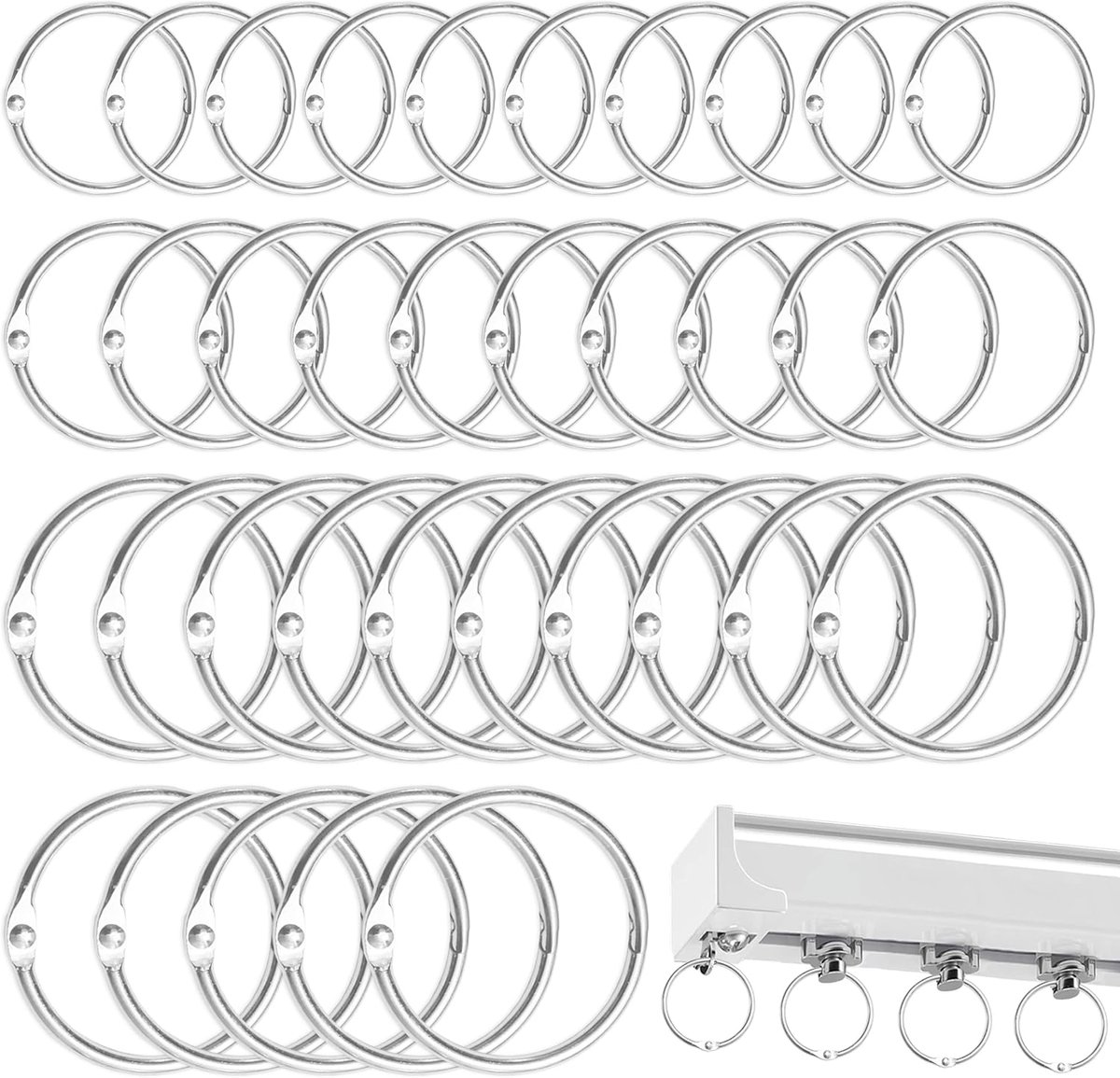 SnelShoppen - 45 Stuks Gordijnringen voor Douchegordijnen, 25/32/50mm Ringen voor Gordijnstangen, Zilver, Geschikt voor Meerdere Gordijnen