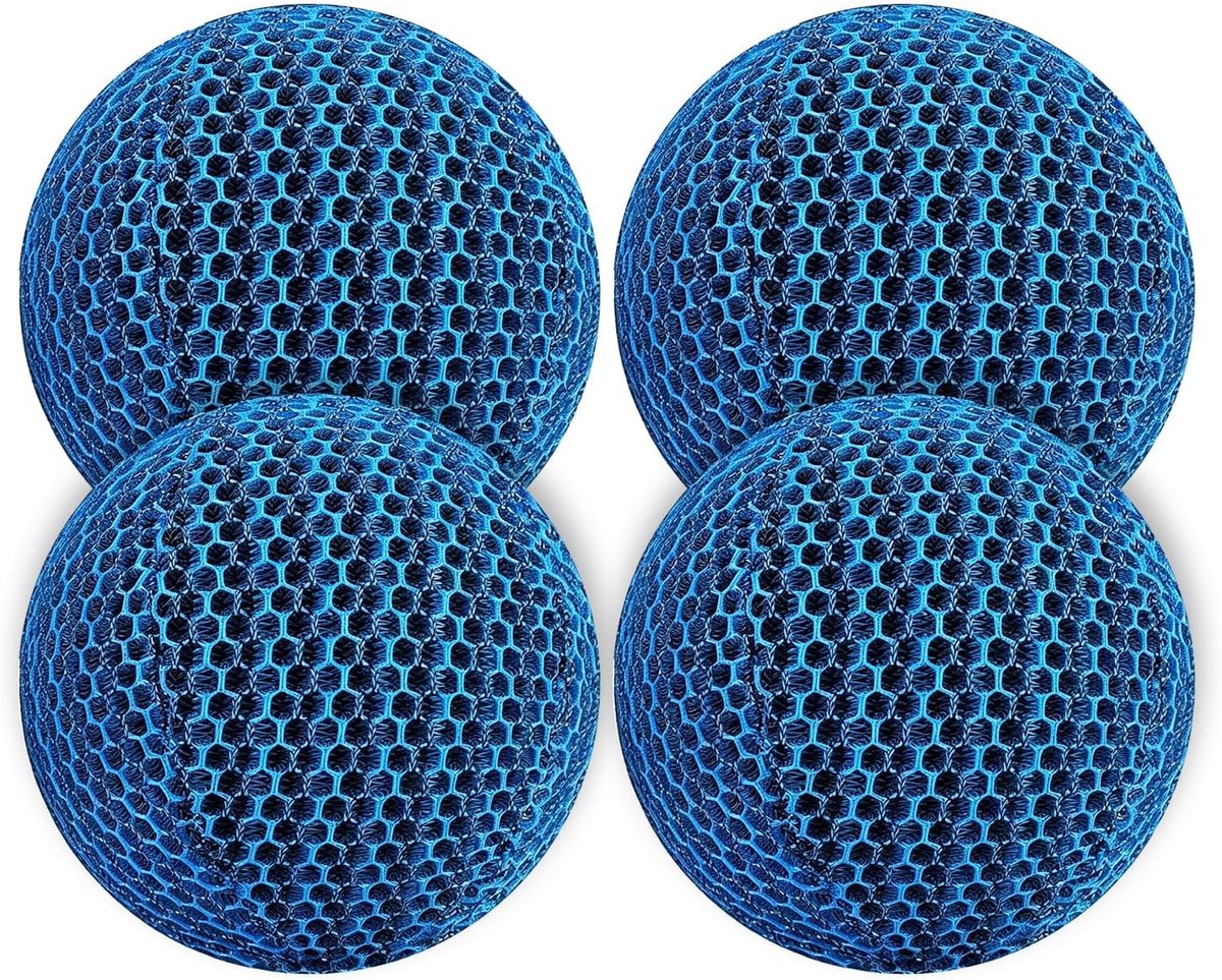 SnelShoppen - Zwembad olie absorber 4 stuks, herbruikbare sponsballen 70 mm blauw, schuimreiniger tegen vet en zeepresten voor badkuip en zwembad
