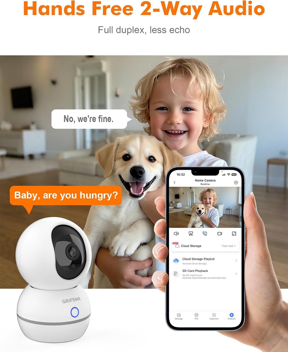 SnelShoppen - 360° Indoor Bewakingscamera 1080p (3MP) met Nachtzicht tot 10 Meter, Geluidsdetectie, 3D Ruisonderdrukking, SD/Cloud Opslag en Privacy M