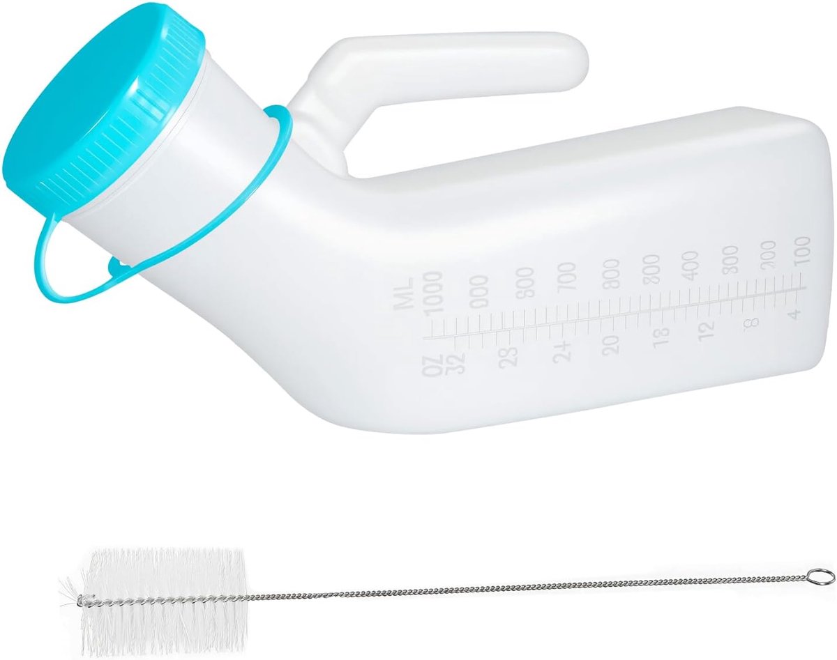 SnelShoppen - Urineflessen voor Mannen 1000ml - Draagbare Plasfles met Schroefdop - Stevige Plastic Urinefles voor Reizen, Ziekenhuis en Camping - Met