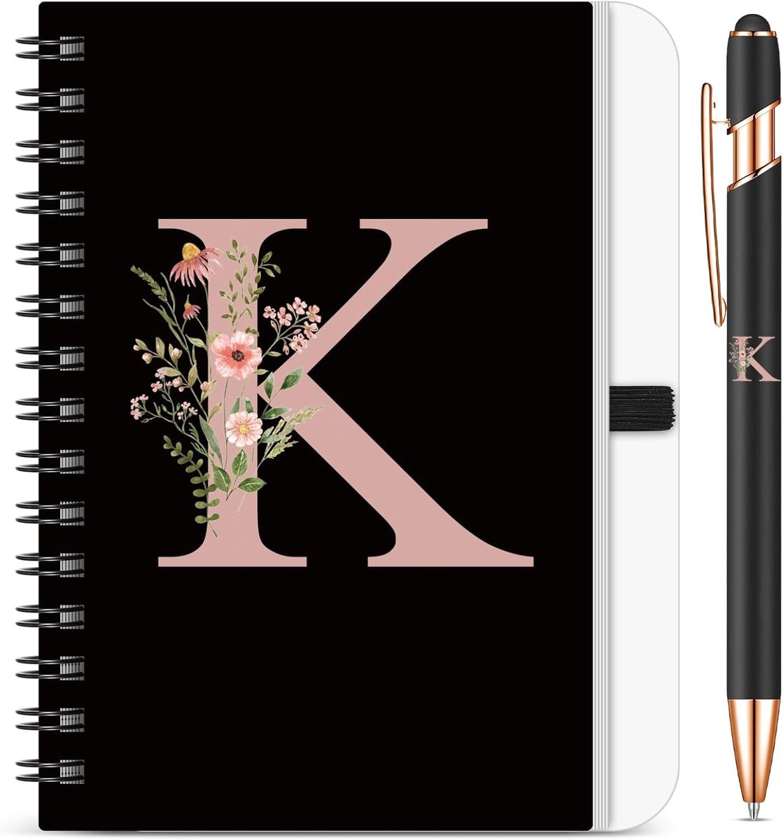 SnelShoppen - B6 Notitieboek met Initalen voor Vrouwen, Persoonlijke Cadeaus met Bloemen, Inclusief Balpen, Perfect voor Kerst, Verjaardag en Kantoor