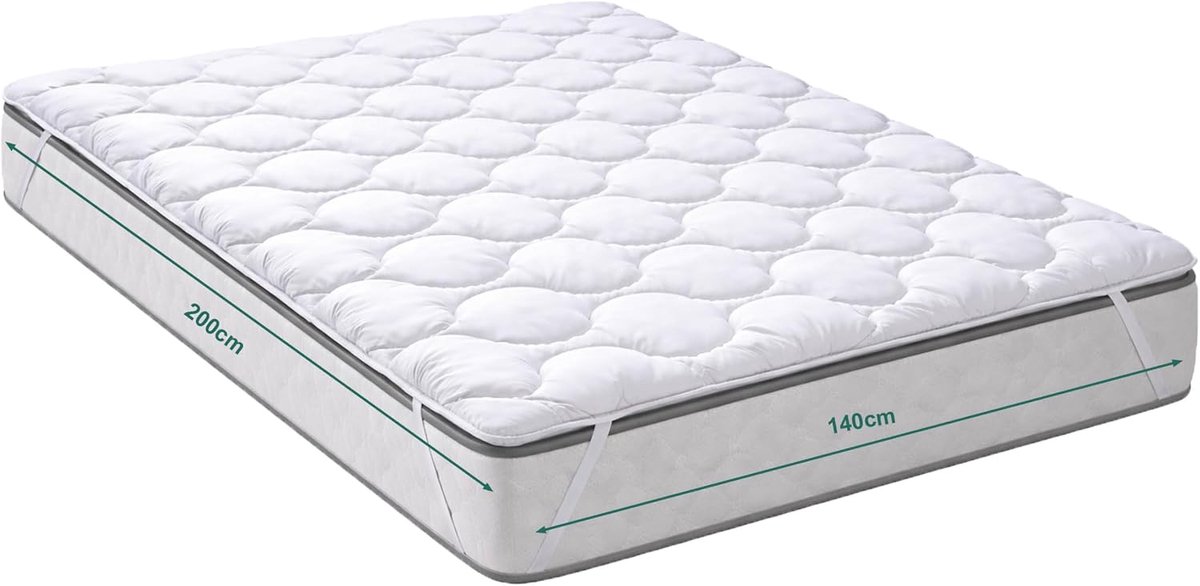 SnelShoppen - Padded Matrasbeschermer 140x200 - Ademend - Wasbaar tot 95°C - Zachte Topper met 4 Hoekelastieken - Ökotex Gecertificeerd