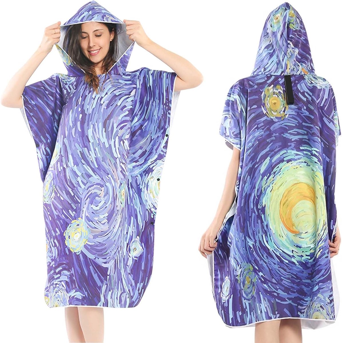 SnelShoppen - Dressing Poncho Microfibre, Sneldrogende Poncho met Kap, Badcape voor Mannen en Vrouwen, Ideaal voor Surfen, Kamperen, Sauna