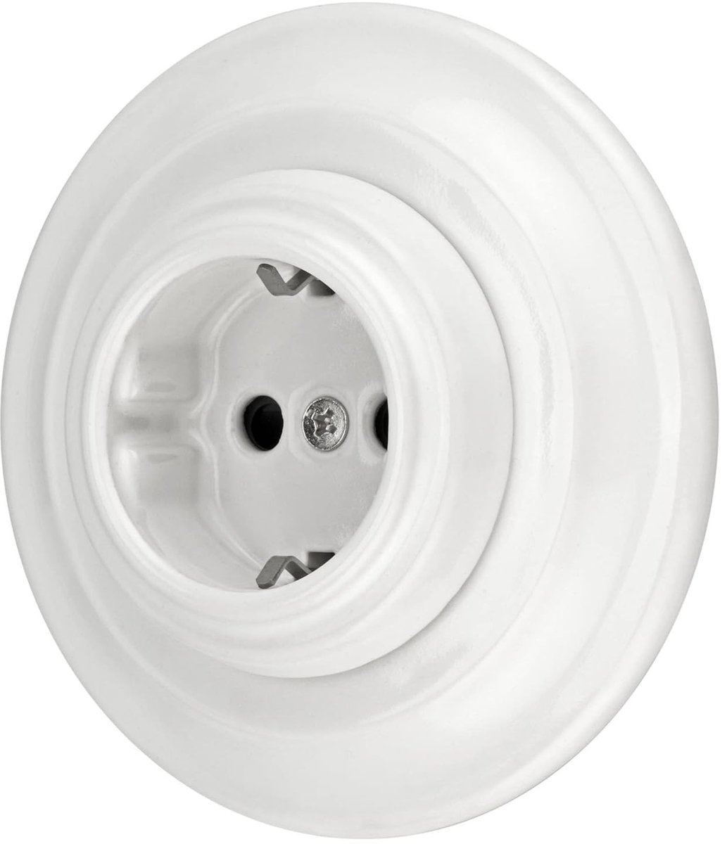 SnelShoppen - Retro Inbouw Porselein Stopcontact PR1 Wit - All-in-One - Hoogfrequent Hard Porselein - Voor Muurmontage - Ideaal voor Woonkamer, Keuken