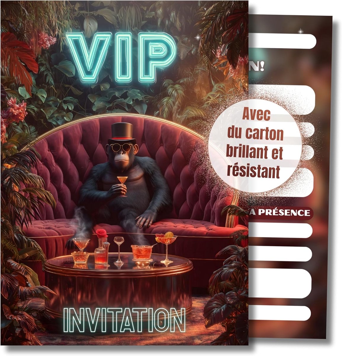 SnelShoppen - VIP uitnodigingskaarten voor verjaardagsfeest - 12 stuks DIN A6 - feestelijke en kleurrijke kinderuitnodigingen - Monkey thema - ideaal