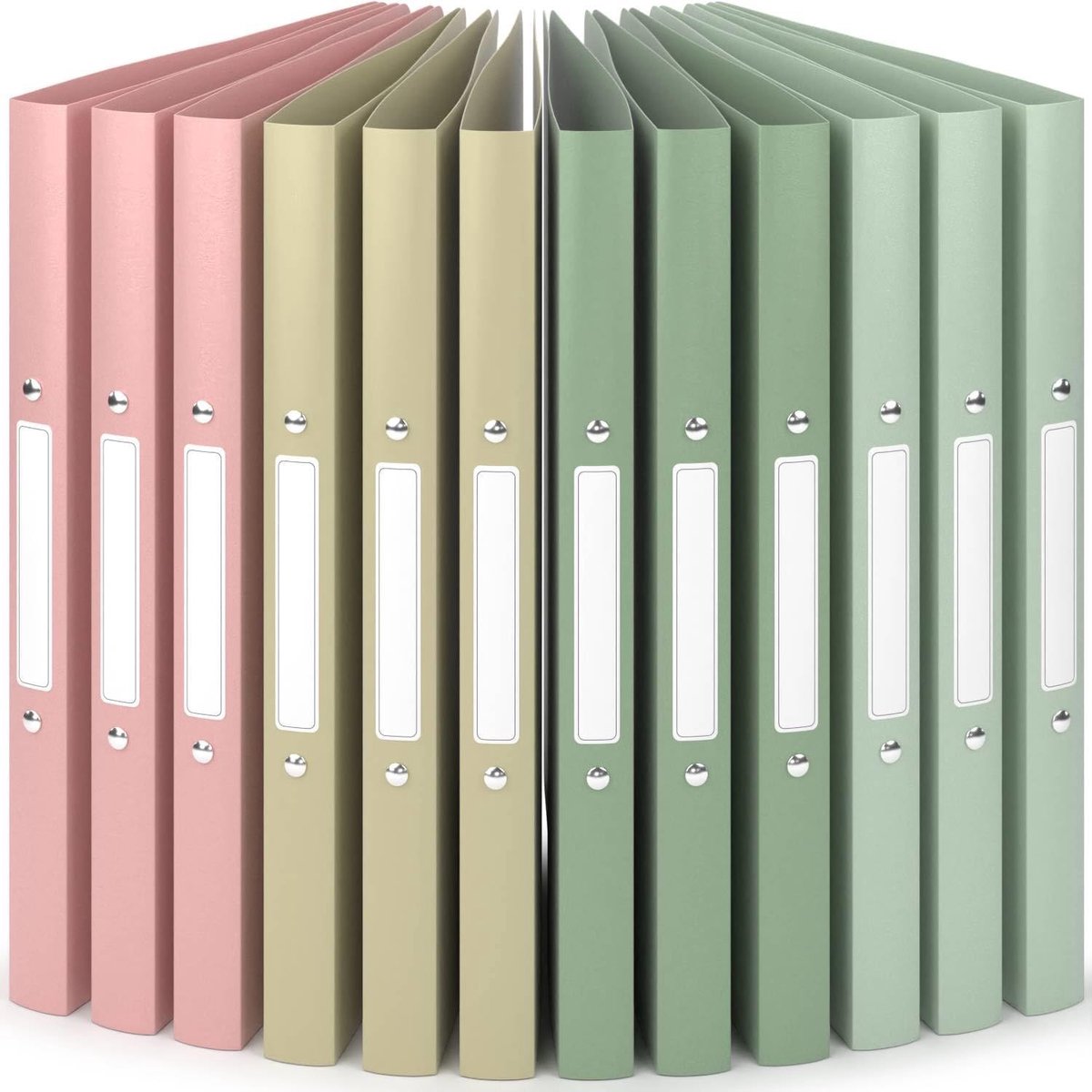 SnelShoppen - 12 x A4 Ringbinder 2 Ringen met Ruglabels - Flexibele Polypropyleen Ringmappen in Natuurlijke Kleuren - Ideaal voor Archiveren en Organi
