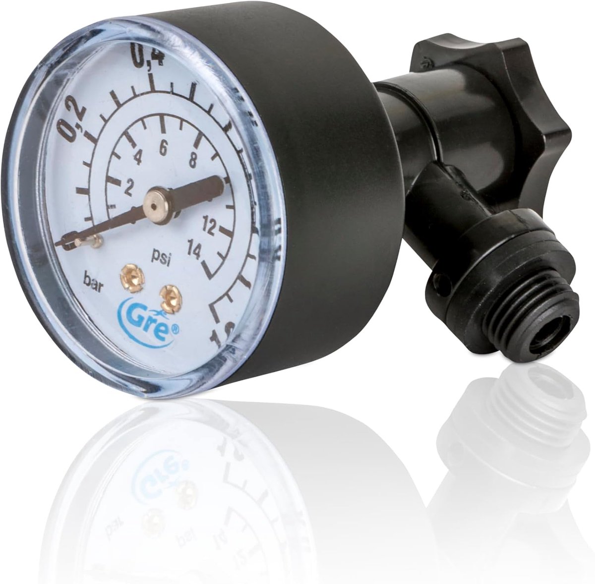 SnelShoppen - Gre AR506 Waterafsluiter Meter voor Vijverfilter, 0.00-3.00 Bares, One Size, Zwart, Duurzaam en Weerbestendig Plastic voor Tuin en Vijve