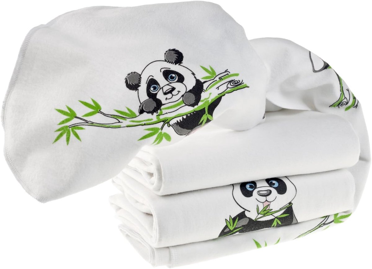 Flanel Luiers - Baby Doekjes - Babys Verzorgen - Dubbel Geweven Molton - 80x80 cm - Wit Groen Panda