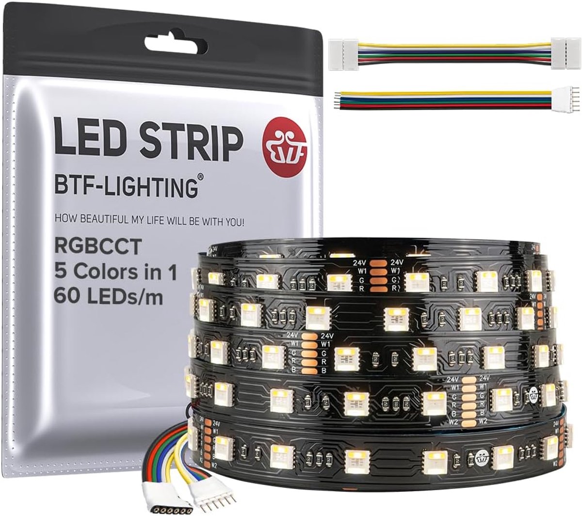 SnelShoppen - LED Strip 5M RGB + Warm en Cool White - 300 LEDs 5050 SMD - Flexibele FPC - DC24V - Non Waterproof - Perfect voor Kamers en Decoratie