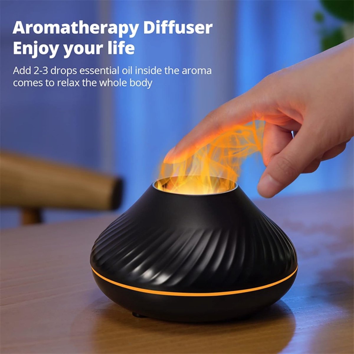 SnelShoppen - Air Flame Aroma Volcano Diffuser - Essentiële Olie Vernevelaar met 7 Kleuren Nachtlampje - Ultrasonic Koele Mist Bevochtiger voor Thuis,
