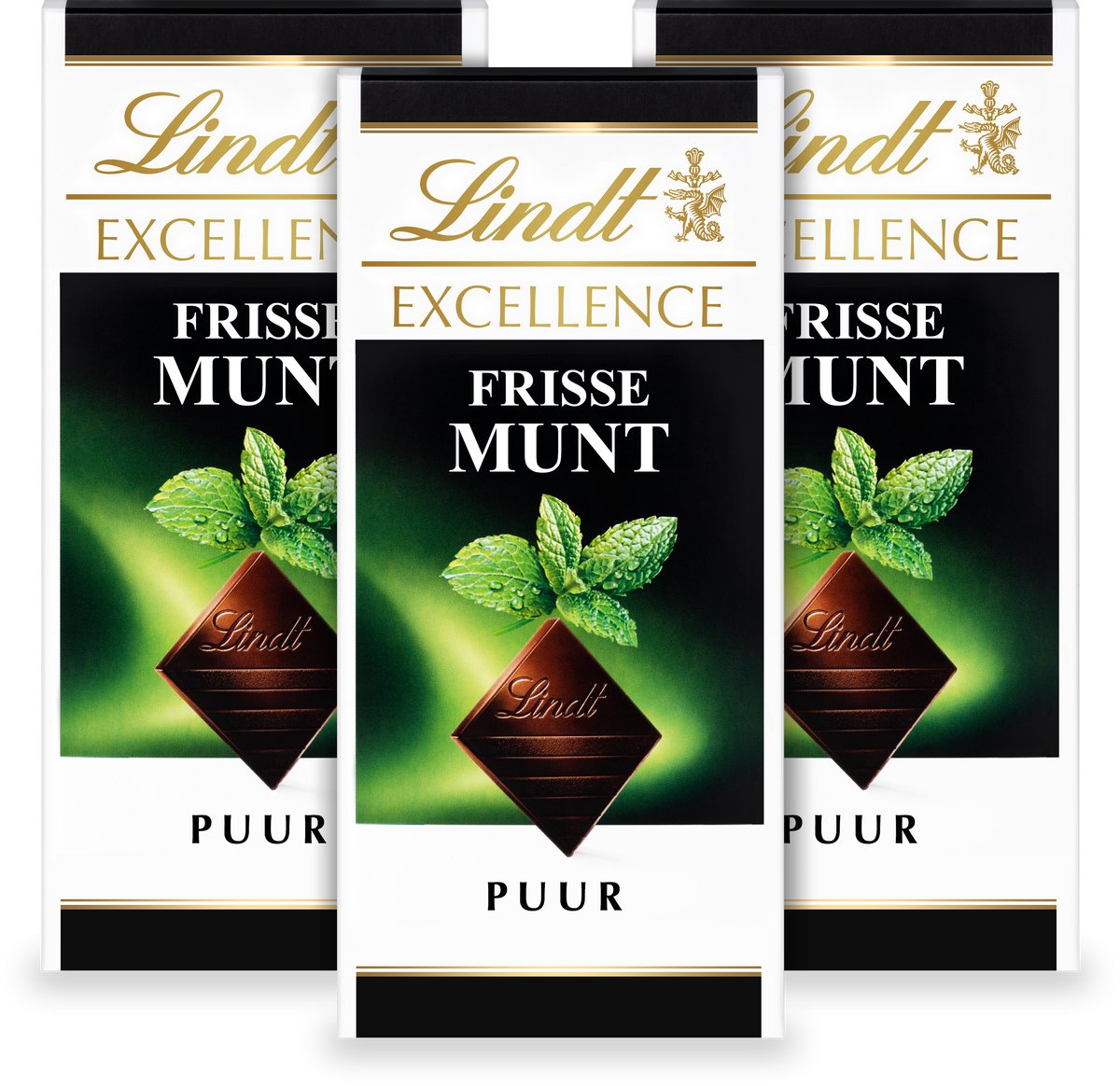 Lindt EXCELLENCE Chocolade Reep Puur - Munt Pure Chocolade - 100g per reep - 3-pack