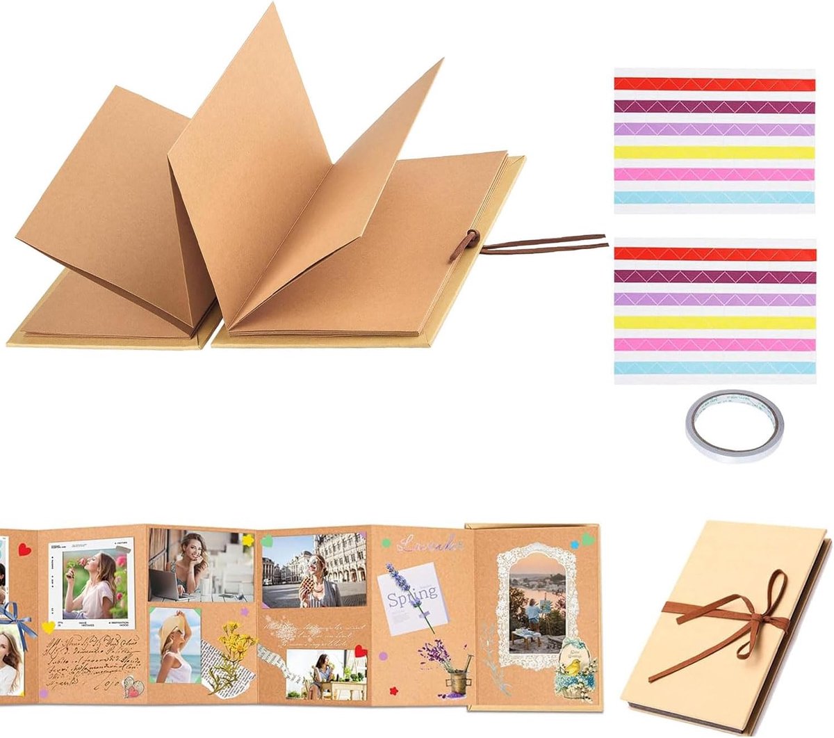SnelShoppen - ERBO DIY Foto Album 21x15 cm, Accordeon Vouwalbum, Scrapbook, Fotoboek, Lichtbruin, 34 Bladzijden, Perfect als Cadeau voor Verjaardag, A