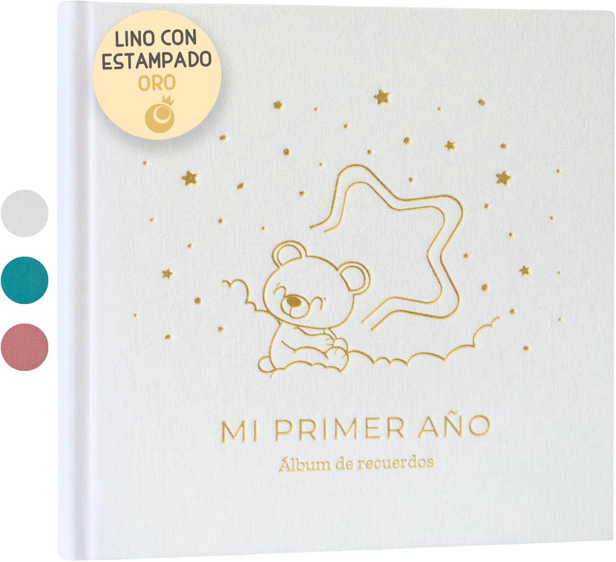 SnelShoppen - Baby Eerste Jaar Fotoalbum met Linnen Kaft, 70 Pagina's voor Foto's en Notities, Herinneringen Boek met Stickers, Perfect Kraamcadeau vo