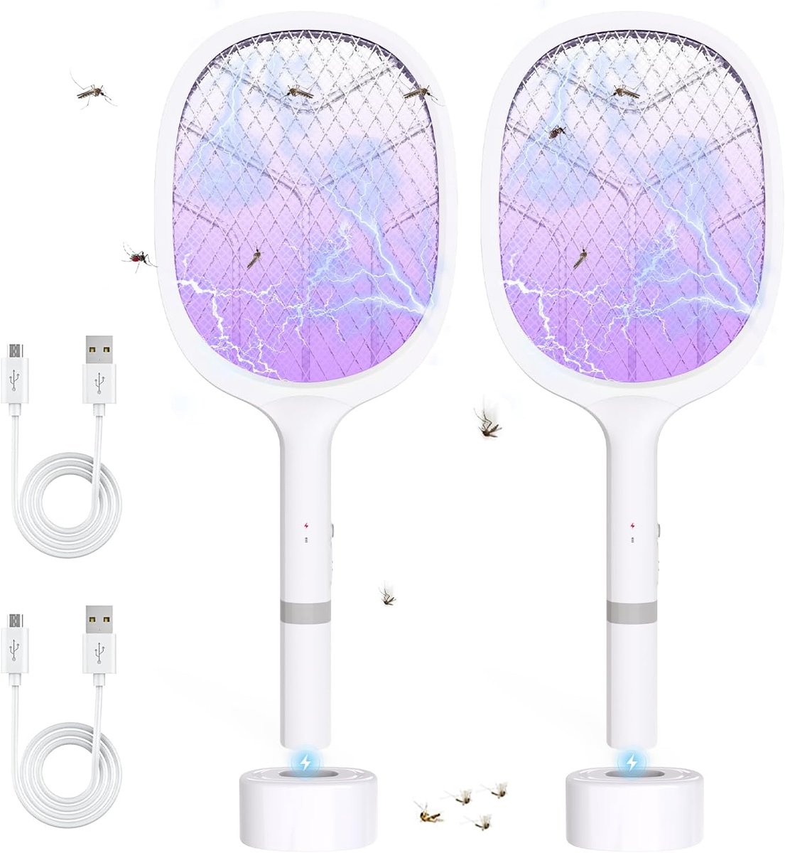 SnelShoppen - Elektrische Vliegenmepper 4800V - Extra Sterk - 2-in-1 USB Oplaadbaar met UV Val - Voor Vliegen, Muggen, Wespen en Insecten in Tuin, Keu