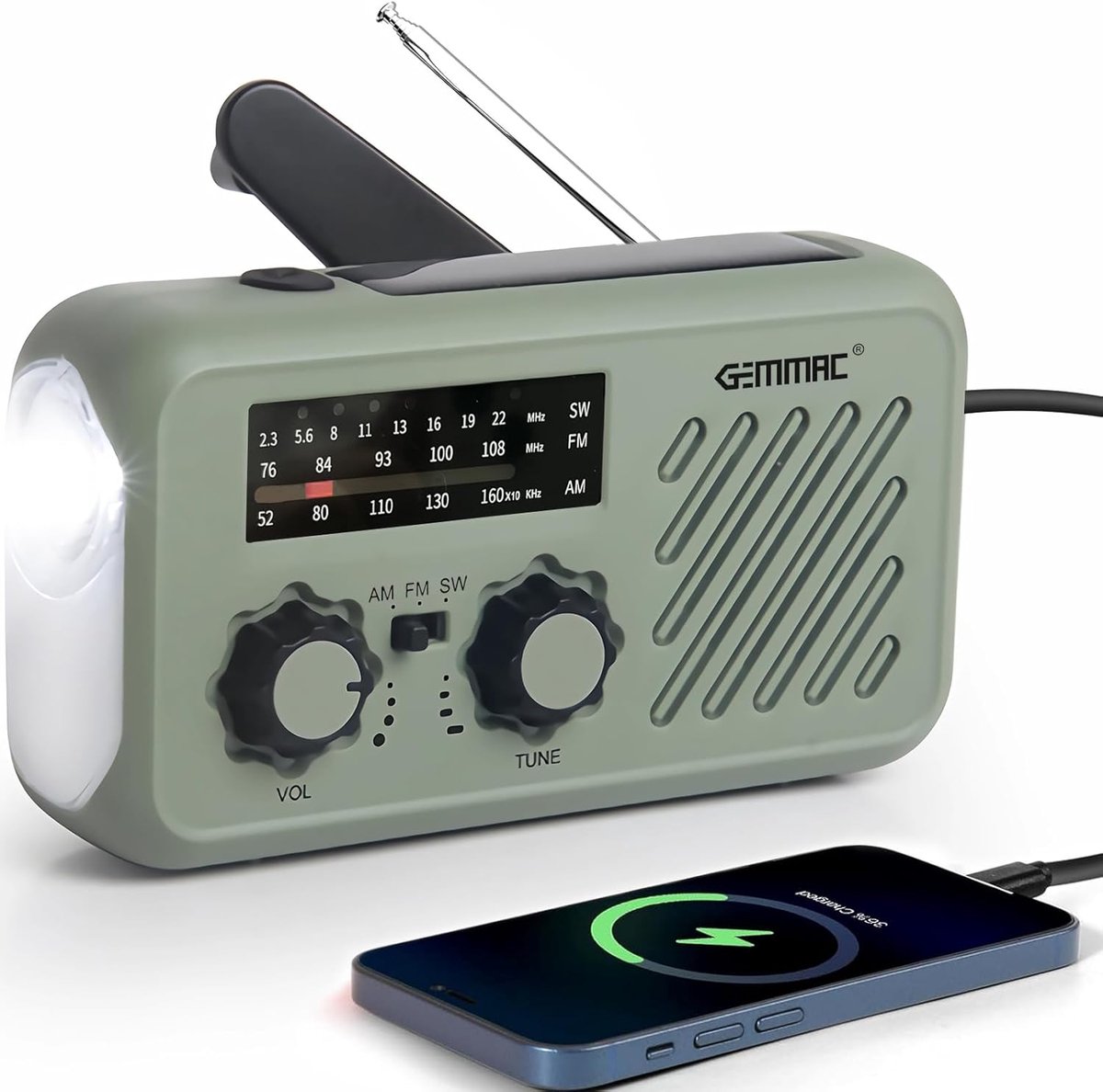 SnelShoppen - Emergency Radio Camping FM/AM/SW - Solar Powered & Hand Crank - 2000mAh Power Bank - Ultralight - Portable SOS Alarm met LED Flashlight