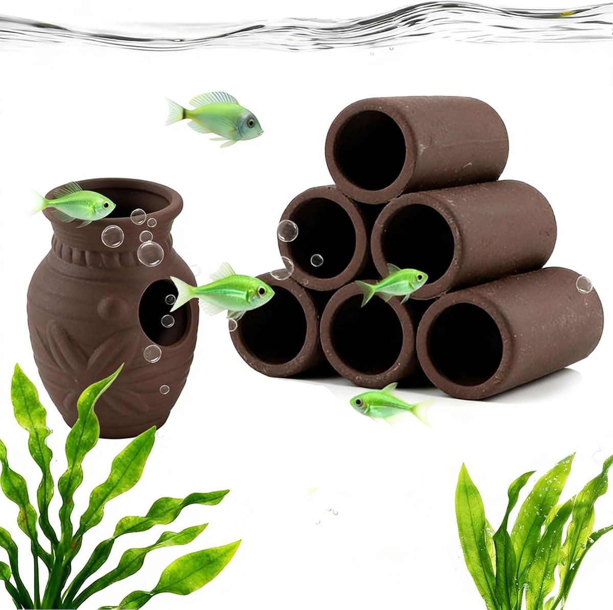 SnelShoppen - 2Pcs Keramische Verstevigingsgebieden voor Aquarium, Natuurlijke Schuilplaatsen voor Vissen en Garnalen, Zisha Klei Vis Cave, Eco-vriend