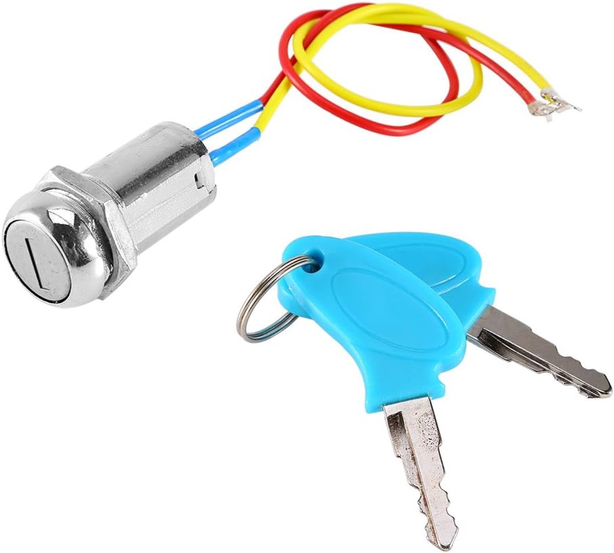 SnelShoppen - Contactslot Scootmobiel 6.5x4.5cm Sleutelschakelaar 2-draads Elektrische Scooter Sleutelslot Blauw/Zilver Draagbaar voor ATV en Kart