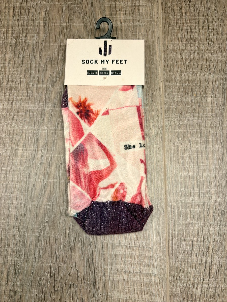 Damessokken Summer Vibes – Biologisch Katoen – Roze Design met Glitterboord – Maat 36-38 – Duurzame Enkelsokken
