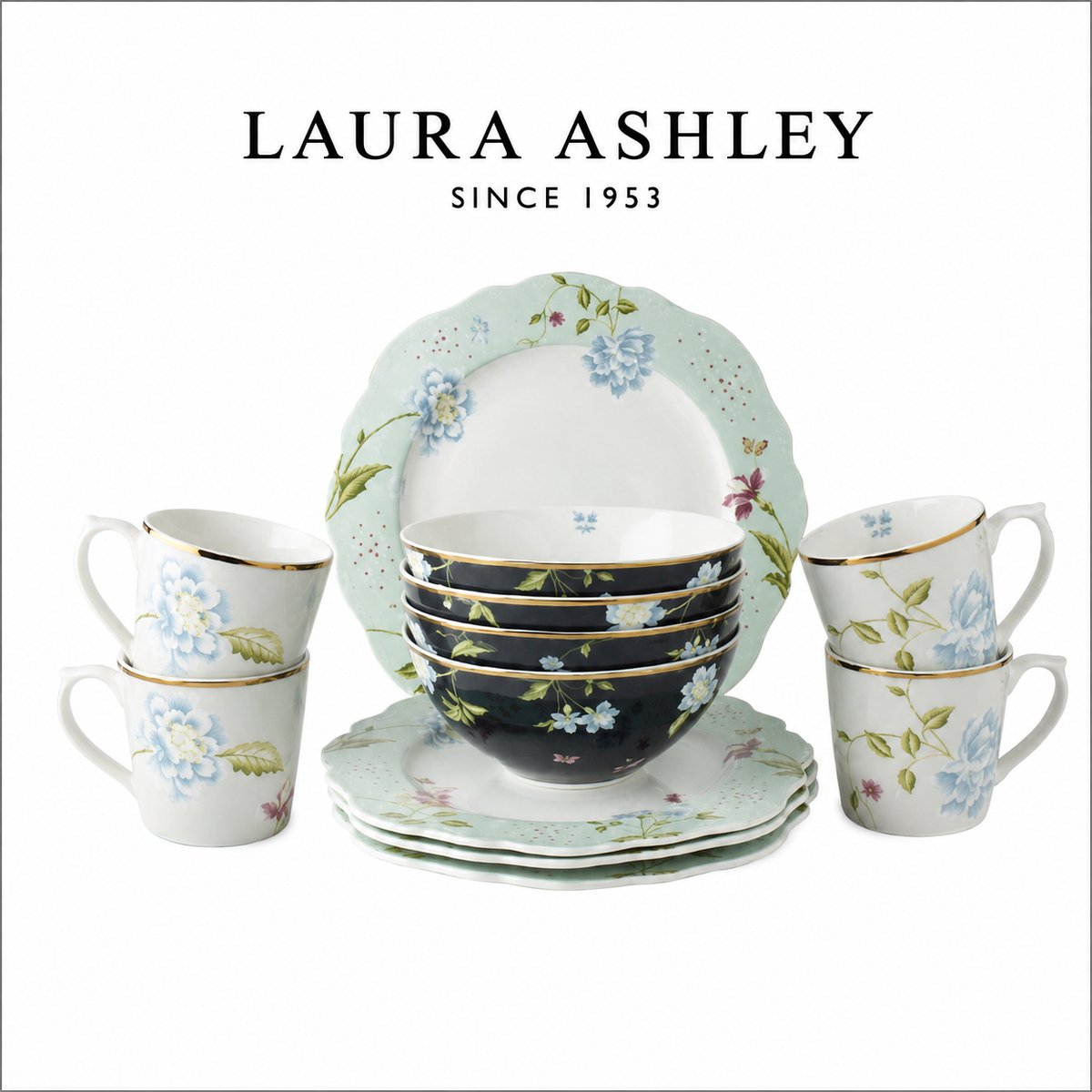 Laura Ashley Heritage Collection 12-delig Serviesset - Dinnerset - 4 persoons serviesset