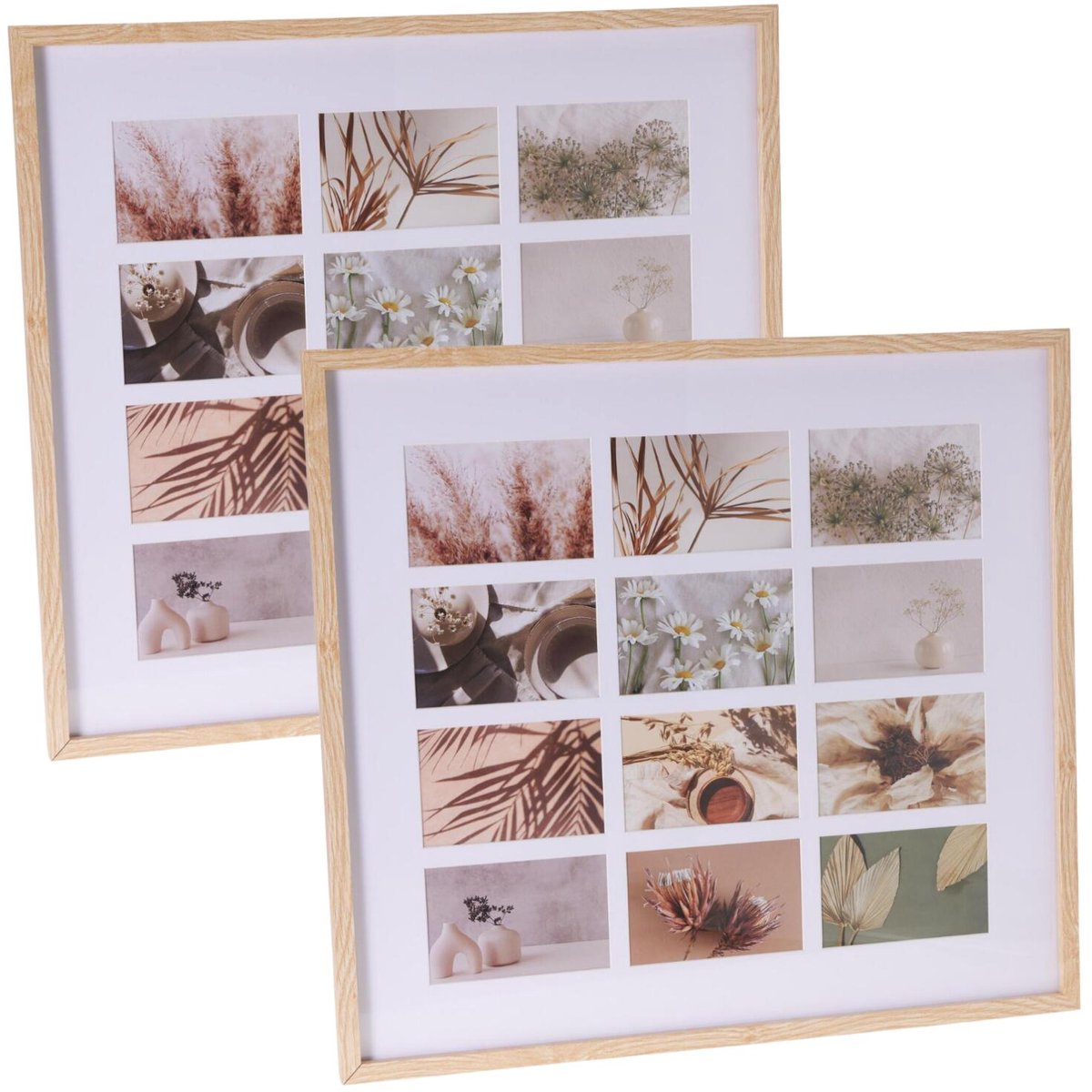 Home & Styling Collage fotolijst met passe-partout - voor 2x foto - hout - naturel - 54 x 59 cm - klassiek