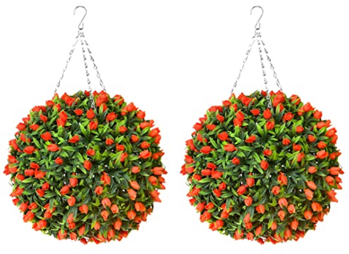Kunstige Tulp Ballen - Planten decoratie - Buiten decoreren - Onderhoudsvrij - 38cm - Oranje
